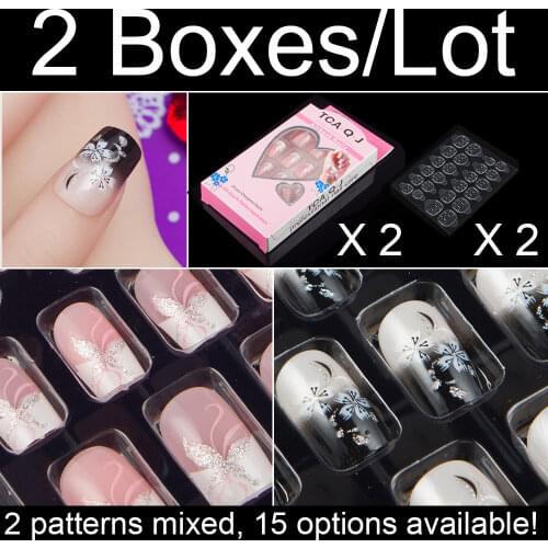 2 Sets/Lot Full Cover 24 Pieces/Set Press On False Nail Art Tips With Nail Adhesives 10 Sizes Fake Nail For Wedding Party