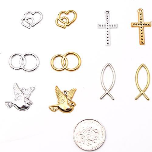 24PCS Silver Gold Cross Double Heart Double Circle Dove Fish Favors Especially for Wedding Engagement Party Decoration DIY