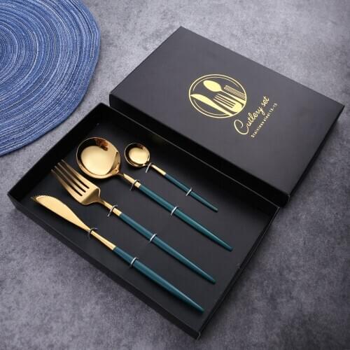 3/4PCS Gold/Silver Cutlery Set Dinnerware Spoon Set Tableware Dinner Set Spoon Fork Western Kitchen Dinnerware Stainless Steel