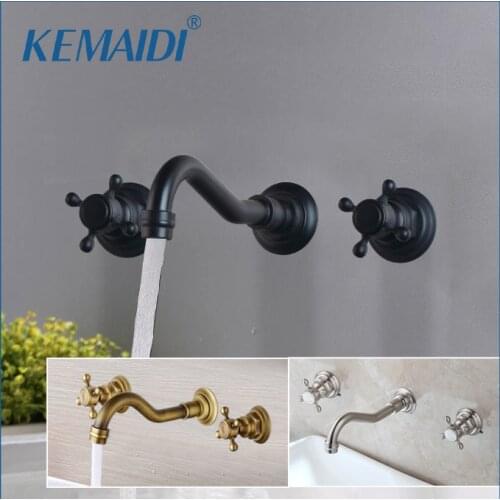 KEMAIDI 3PCS Bathroom Sink Faucet ORB Bathtub Mixer Antique Brass Deck Mounted Hot&Cold Water Bathtub Basin Faucets ORB Tap