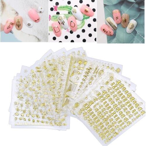3D nail decal Сharms Gold Metal 3D Nail Sticker Lines Multi-size Nail wraps 30/16sheets/Lot Nail tattoo Manicure Bronze Sticker