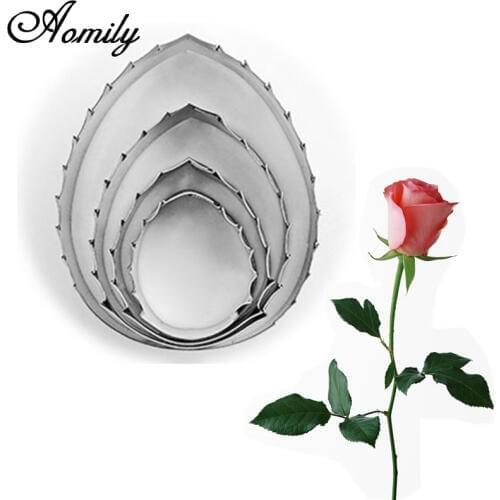 Aomily New 4pcs/Set Cake Cutters Rose Leaf Fondant Cookies Chocolate Sugar Craft Decorating Mould Baking Stainless Steel Tools