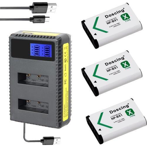 3X NP BX1 Bateria NP-BX1 Battery+ Dual LED Charger for Sony DSC RX1 RX100 AS100V M3 M2 HX300 HX400 HX50 HX60 GWP88 AS15 WX350