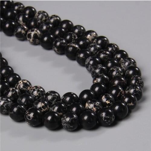 Black Imperial Jaspers Sea Sediment Turquois Stone Round Beads Diy Bracelet for Handmade Jewelry Making Gift 15"Strand 6 8 10MM