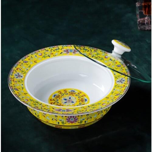 Jingdezhen Ceramic soup pot with cover dish pot Chinese household enamel special dish bowl hotel tableware soup pot