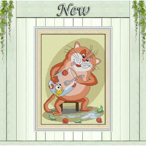 The cats favorite fish painting counted printed on canvas DMC 11CT 14CT kits Chinese Cross Stitch embroidery needlework Set diy