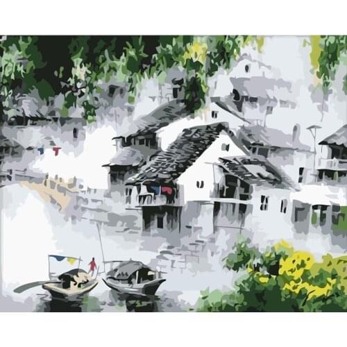 Quiet water town Scenery DIY Painting By Numbers Big Sizes Propylene Oil Painting Special Gift Art Home Decoration 60x75cm