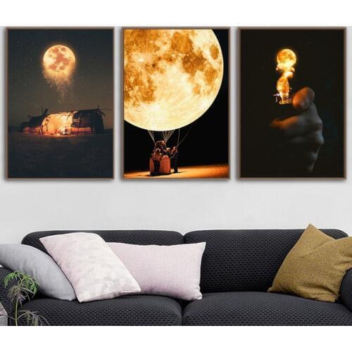 Creativity Art Canvas Painting Surrealism Moon Landscape Nordic Posters And Prints Wall Pictures For Living Room Home Decoration
