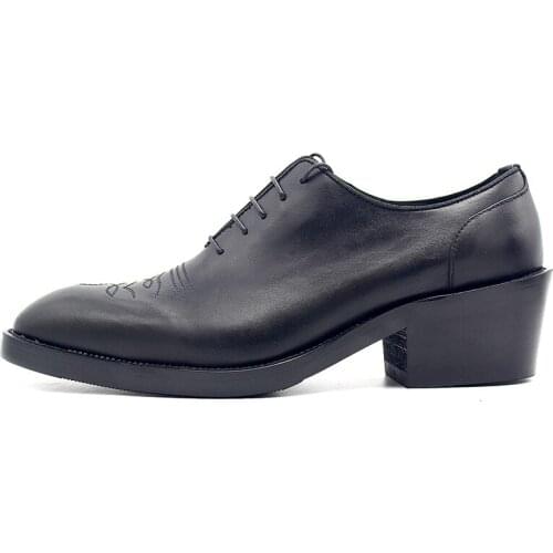 Fashion Pointed toe increase Oxford Casual shoes Genuine leather Derby Shoes handmade Lace up Formal Dress men shoes