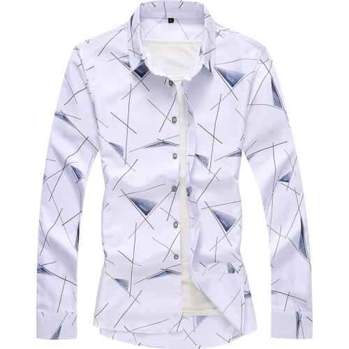 5XL 6XL 7XL Spring Autumn Mens Long-sleeved Shirt Fashion Printing Slim Business Casual Large Size Brand Hawaiian Shirt Male