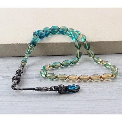 Natural Amber 1000 Silver Kazaz Tassel 33 Beads Pendant Prayer Beads Tasbih Rosary Men Women Meditation Jewelry From Turkey