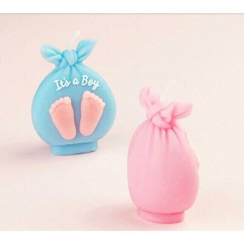LXYY NEW 3D Baby Candle Soap Mould Cute Baby Feet Silicone Mould Doll Bowknot