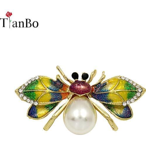 New Luxury High Quality Gold Color Broach Pins Simulated Pearl Colorful Rhinestone Butterfly Brooch For Women Hijab Pins
