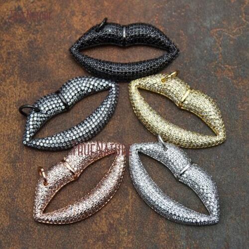 New Design Copper Pendant Gold Silver Plated Cubic Zircon Micro Pave Sexy Lips Shape Charm Jewelry 37*21 mm PM9517