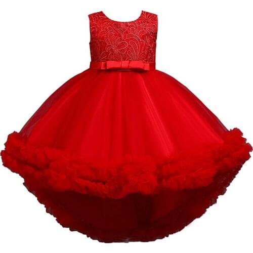 Girls Clothing 2020 Fower Girls Dresses Childrens Lace Princess Dress Tail Puffyskirt Girls Dovetail Wedding Dresses 4-10 Years