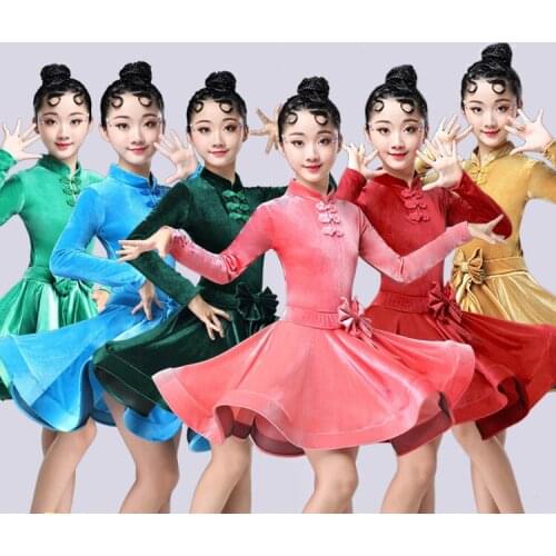 2019 girls latin dresses for dancing ballroom dance dress rumba samba velvet children samba cha cha tango skirt standard salsa