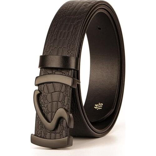 Fashion Cow Genuine Leather Men Belt Black Smooth Buckle High Quality Male Strap for Business Casual Jeans Waistband