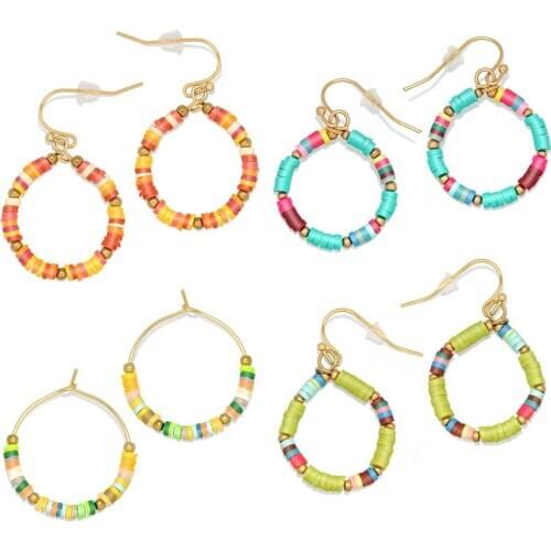 Boho Multicolor Fimo Polymer Clay Heishi Beads Earings Women Girl Orange Blue 3mm Bead Light Color Summer Surfer Jewelry Present