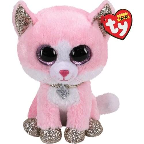 Ty Big Eyes Beanie Fiona Glittery Ears Feet And Pink Eyes Necklace Cat Soft Plush Animal Doll Cute Toy Child Christmas Gift 15CM
