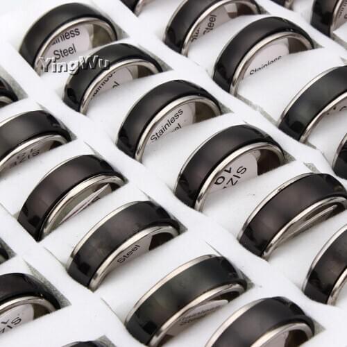 Yingwu Wholesale 8mm Classic Titanium Stainless Steel Ring Rotatable Wedding Band Rings for Men Male Wholesale 5pcs Lot