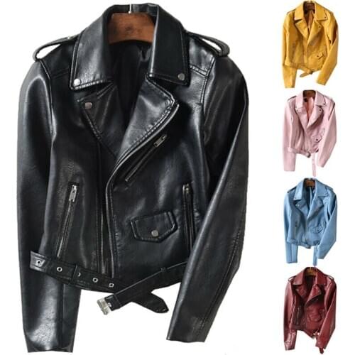 Women Faux Leather Jacket Coats Zip Up Biker Short Punk Tops Outerwear 5Colors