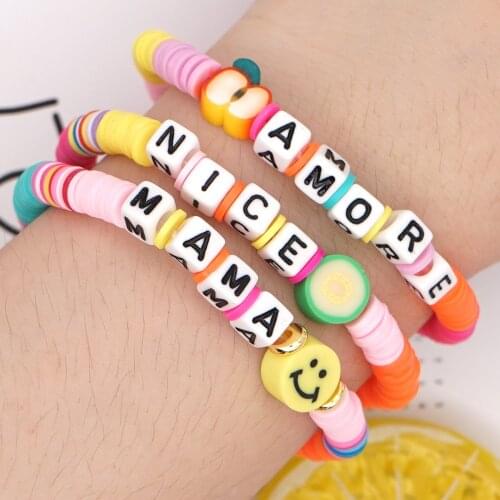 GO2BOHO Polymer Clay Bracelets For Women Rainbow Heishi Disc Beads Bracelet 2020 Summer Beach Letter Pulsera Handmade Jewelry