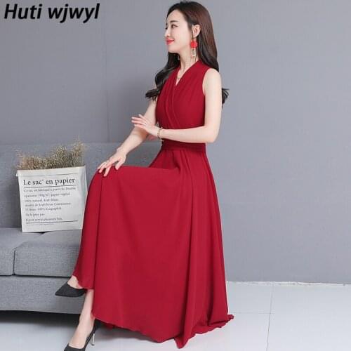 Summer Vintage Plus Size White Beach Maxi Sundress Women Bodycon Party Vestidos 2021 Solid Chiffon Sleeveless Black Sexy Dresses