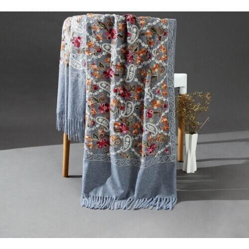Winter Womens Scarf Imitation Cashmere Retro Ethnic Embroidery Luxury Brand Shawl Rectangular Comfortable Warm Scarves 2020