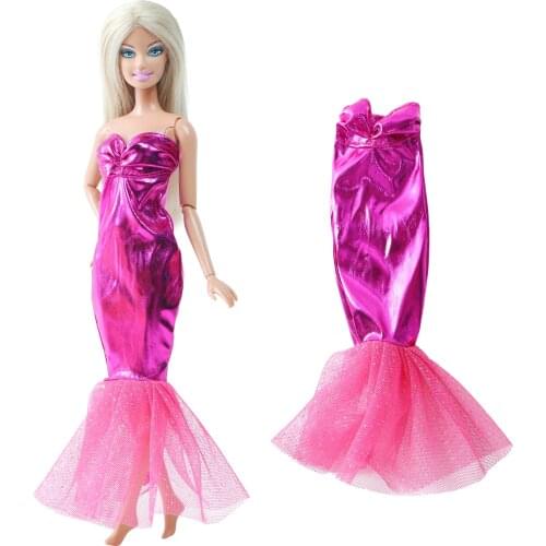 BJDBUS 1 Pcs Doll Dress Evening Party Gown Pink Mermaid Skirt Princess Clothes for Barbie Doll Accessories DIY House Toys