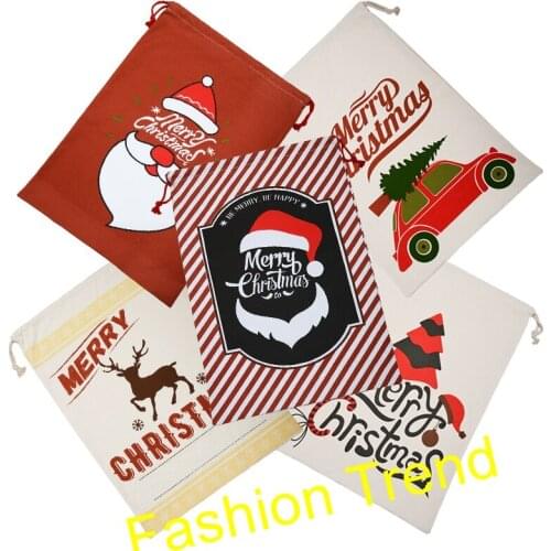 10pcs/lot new design 5 styles mixed good quality santa sack canvas Christmas bags kids candy gift santa sacks X-mas decoration