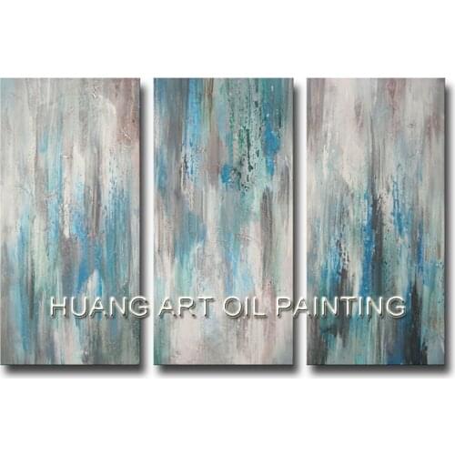 100% Handmade Oil Paintings Green Blue Abstract Landscape Wall Picture 3 Panels Group Paintings on Canvas for Home Decor Art