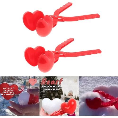 2pcs Snowball Makers, Outdoor Play Snow Toys for Kids, Heart Shaped Winter Snow Mold Clip Clamp Kids Toy Outdoor