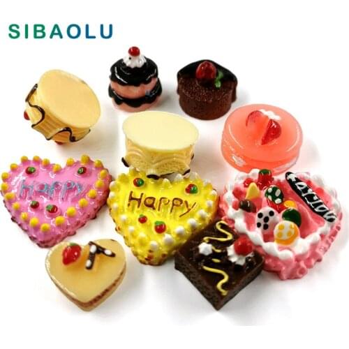 2pcs Birthday Cake Miniature Figurine Home Decoration fairy garden Cartoon animal Building statue resin craft Doll Car TNB062
