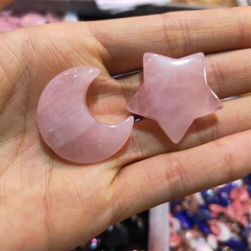 2pcs Natural Quartz Crystal powder crystal Moon star Shape Energy Reiki Stone Home Office Aquarium Decoration Accessories Gem