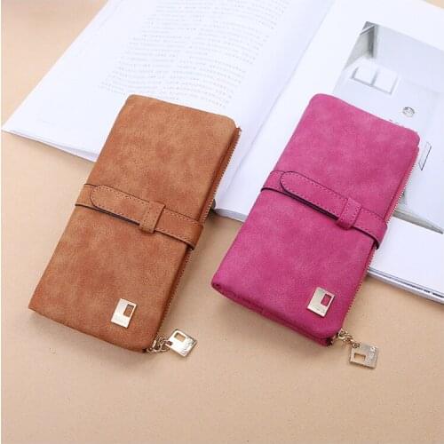 2020 Frosted fold drawstring ladies women long wallet Leather Zipper Women Purse card holder wallet