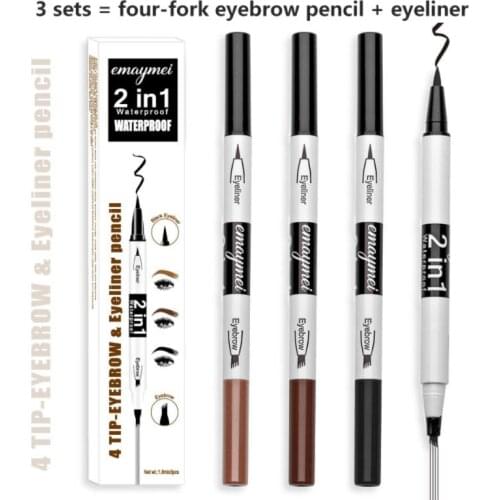 3pcs Double-headed Eyebrow Pencil Eyeliner Set Waterproof Long-lasting Non-smudge Four-fork Eyebrow Pen Makeup TSLM1