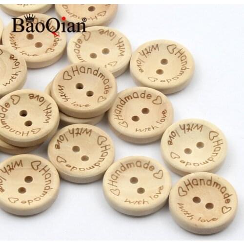 50Pcs 15/20/25mm Wooden Buttons handmade with love Wood Button For Scrapbooking Craft DIY Clothing Decoration Sewing Accessories
