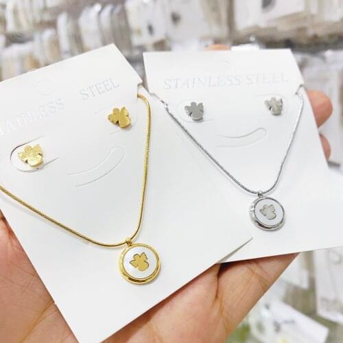 Guardian Angel Wings Pendant Necklace Earrings Women Stainless Steel Set Jewelry First Communion Gift Statement Necklace