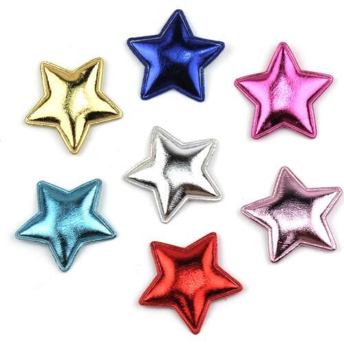 70Pcs 3.5cm PU Star shape Padded Appliques for Baby Headwear Kids Hair Clip patches Supplies DIY Craft Decoration wholesale
