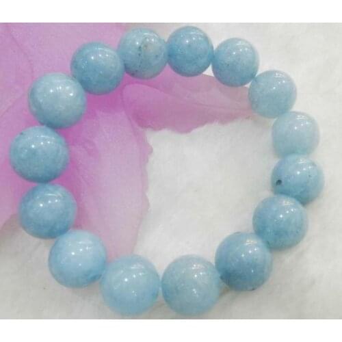 12MM BRAZILIAN AQUAMARINE GEMS ROUND BEADS STRETCHY BRACELETS 7.5" AA