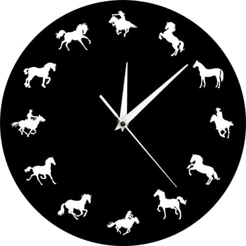 Cowboy Horse Rider Decorative Wall Clock Wild and Free Running Horse Animal Wall Decor Clock Minimalist Design Horse Wall Watch