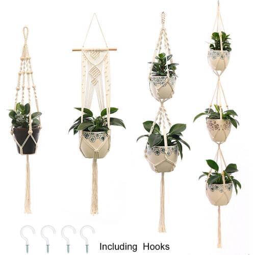 HUIRAN Vintage Macrame Hanging Basket Plant Holder Hanging Flowerpot Net Flower /pot Hanger for Wall Decor Countyard Garden