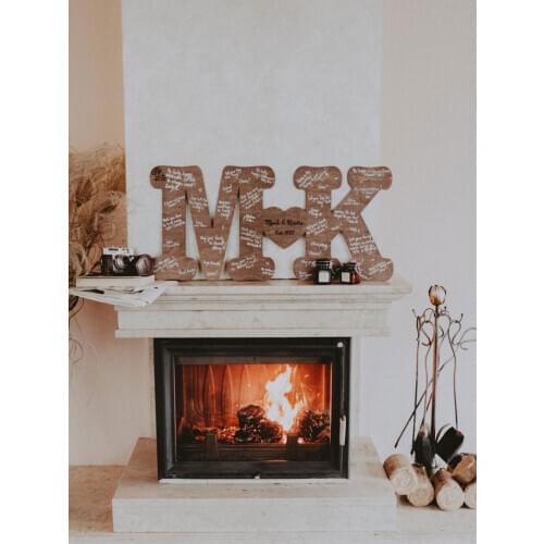 Large Size Personalised Wedding Guest Book Alternative Wooden Heart Guestbook Sign Custom Inital Letters of Couple Name