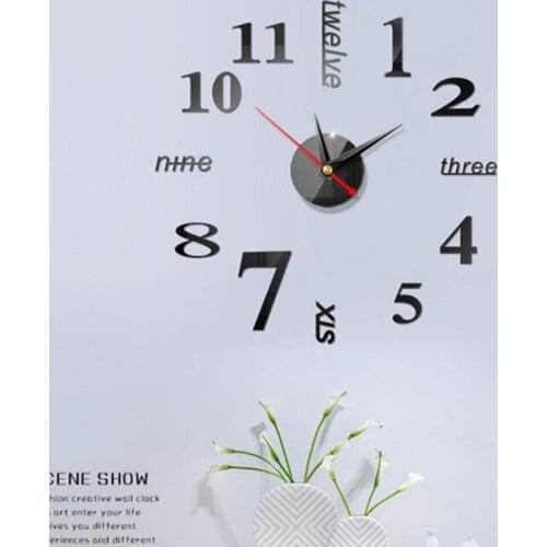 Creative continental wall clock home Diy3D three-dimensional decorative clock acrylic digital mirror wall sticker clock table wh