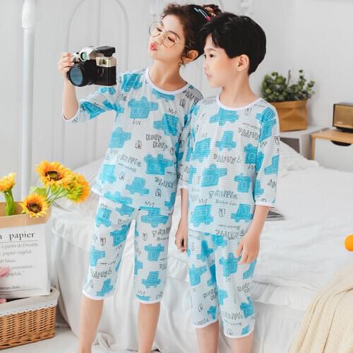 Girls Boys Summer Clothing Set Cotton Homewear Kids Clothes Tank tops T shirt Beach Shorts outfits Pyjamas For 2 4 6 8 10 Years