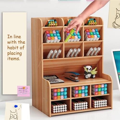 Multi-function Wooden Desktop Pen Holder Office School Stationery Storage Stand Case Desk Pen Pencil Organizer