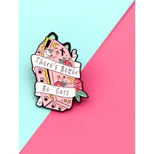 Fashion Creative Letter Ribbon Winding Star and Moon Pink flower Coffin Design Dripping Brooch Personality Backpack Shirt Badge