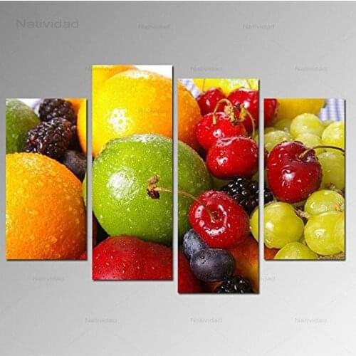 4 Pieces Fresh and Delicious Fruit Wall Modular Pictures Posters Art Prints for Living Room Home Decoration Canvas Painting