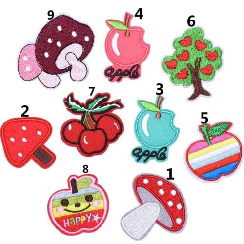 Cartoon Fruit Cherry Apple Mushroom Boutique Embroidery Cloth Patch Clothes Shoes Hat Bags Accessories Patches