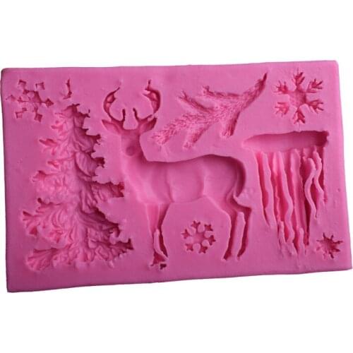 New Christmas Tree Elk Fondant Silicone Mold, Snowflake DIY Cake Baking Mold, Chocolate Mold